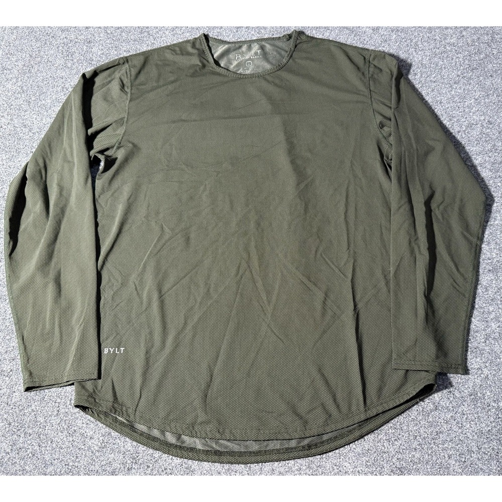 BYLT Mens Large Olive Green Premium Basics Long Sleeve Performance Tee Shirt